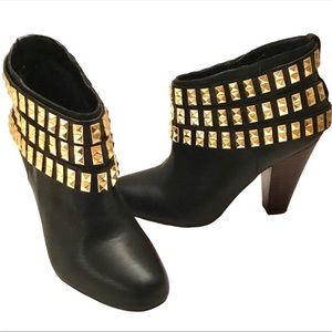 Betsy Johnson Black Leather Gold Stud Pull on Boots